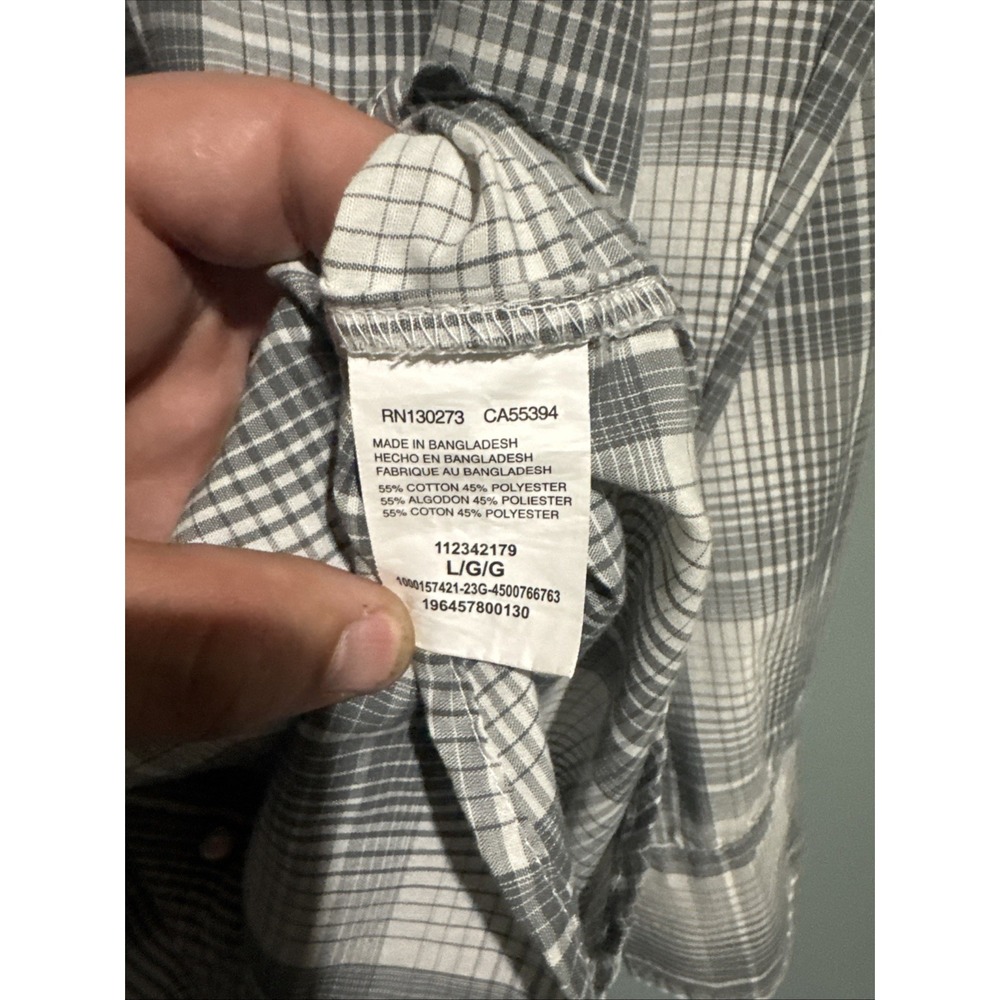 Vtg Wrangler Mens L Gray Plaid Western Shirt Pearl Snap Long Sleeve EUC - Picture 5 of 6